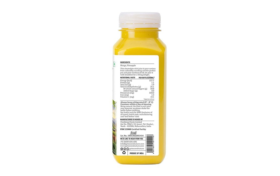 Second Nature Cold Extracted Fruit Juice Mango+Pineapple   Plastic Bottle  250 millilitre